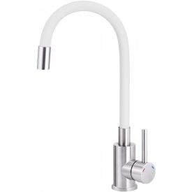   LUNO FLEX Álló mosogató csaptelep, hajlítható kifolyócsővel, króm-fehér