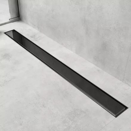 HD Mars+ 02 Black 80 cm hosszú fekete-üveg komplett rozsdamentes acél zuhanyfolyóka fekete zuhanyfolyóka testtel, kettős bűzzárral