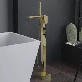   HD Isabel Glossy Gold szögletes arany szabadonálló kádtöltő csaptelep kézi zuhanyszettel	