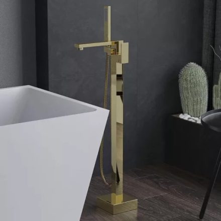 HD Isabel Glossy Gold szögletes arany szabadonálló kádtöltő csaptelep kézi zuhanyszettel	