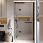 HD Valentin Black 120x195, 120 cm széles fix+nyíló zuhanyajtó 6 mm vastag vízlepergető biztonsági üveggel, fekete elemekkel, 195 cm magas