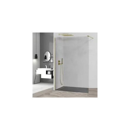 HD Arlo Gold Walk-In zuhanyfal, 100x200 cm, 8 mm vastag vízlepergető biztonsági üveggel, 200 cm magas, arany profillal és távtartóval