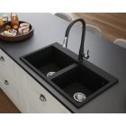 Tia szögletes két medencés gránit mosogató szifonnal fekete