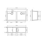 Tia szögletes két medencés gránit mosogató szifonnal fekete