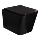 HD River Glossy Black perem nélküli mély öblítésű szögletes fényes fekete fali WC tetővel