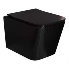   HD River Glossy Black perem nélküli mély öblítésű szögletes fényes fekete fali WC tetővel