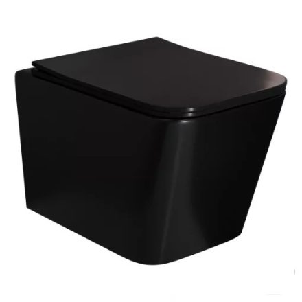 HD River Glossy Black perem nélküli mély öblítésű szögletes fényes fekete fali WC tetővel