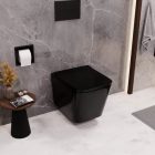 HD River Glossy Black perem nélküli mély öblítésű szögletes fényes fekete fali WC tetővel